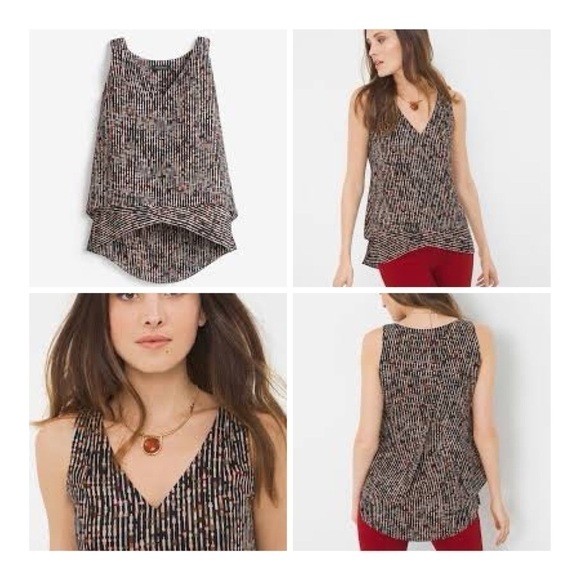 White HOUSE BLACK MARKET Printed Petal-Back Tank - Picture 1 of 10